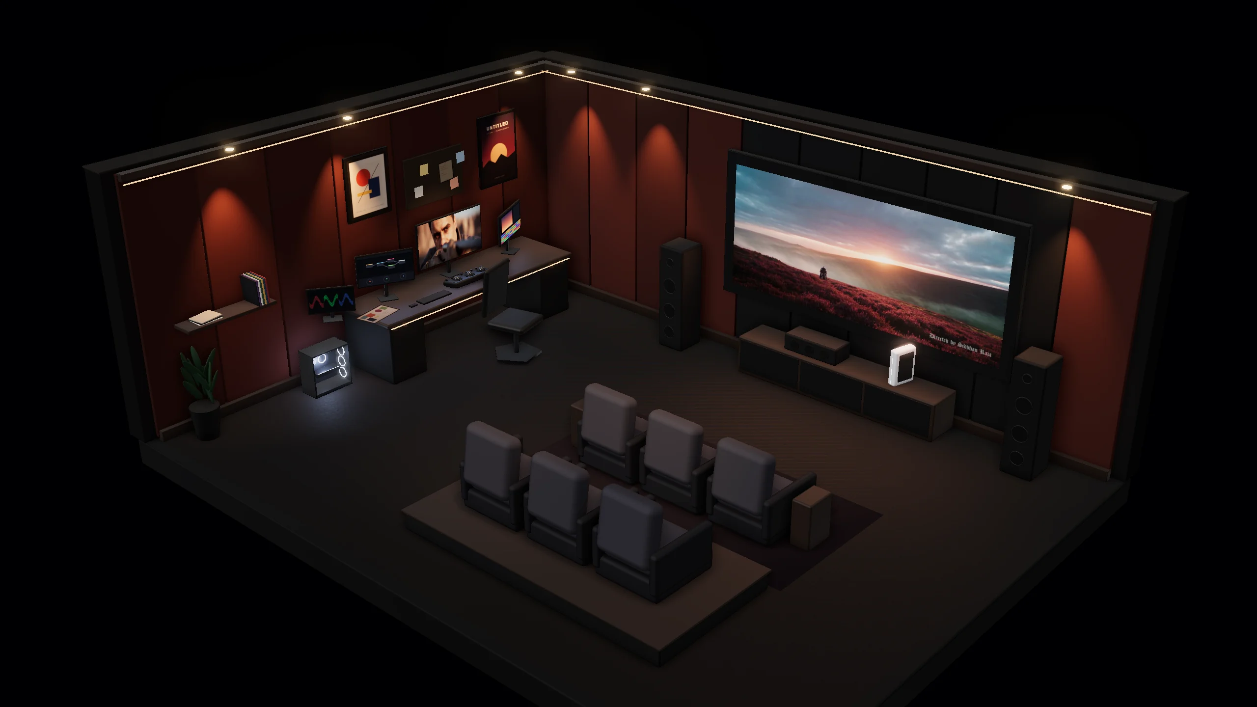 A dark screening and colour-grading suite